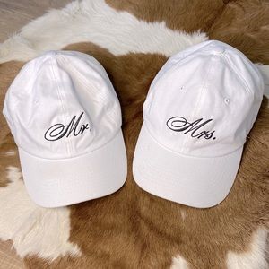 Mr. and Mrs. White Matching Baseball Hat Set Black Script Font Husband and Wife